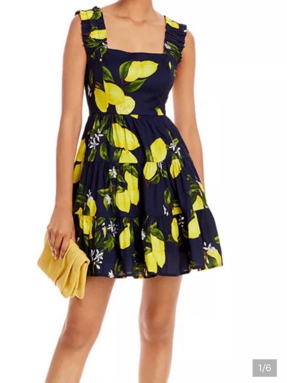 Aqua Navy Lemon-Print Mini Dress